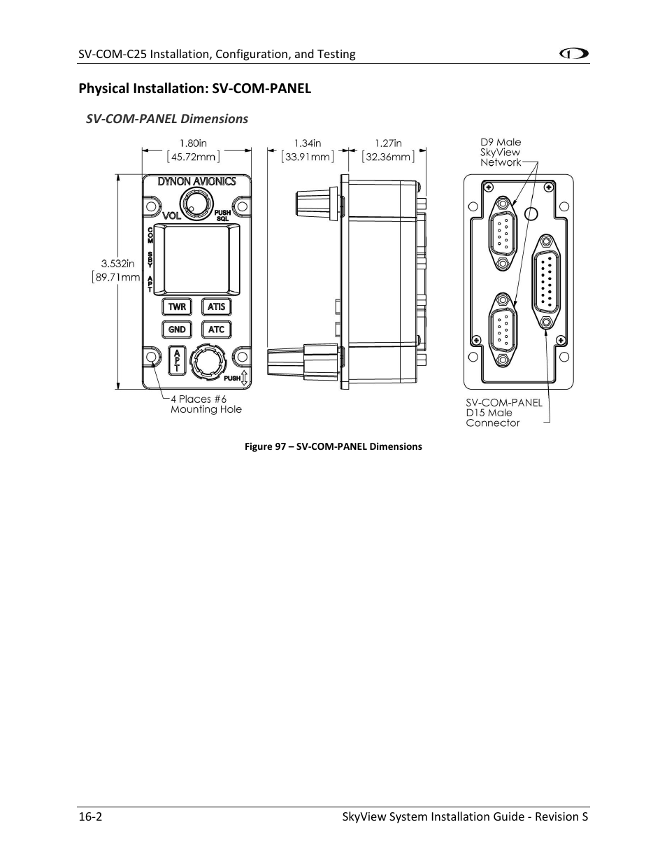 Physical installation: sv-com-panel -2 | Dynon Avionics SkyView System Installation Guide User Manual | Page 284 / 401