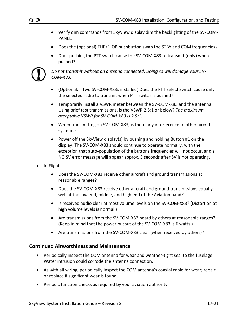 Continued airworthiness and maintenance -21 | Dynon Avionics SkyView System Installation Guide User Manual | Page 323 / 401