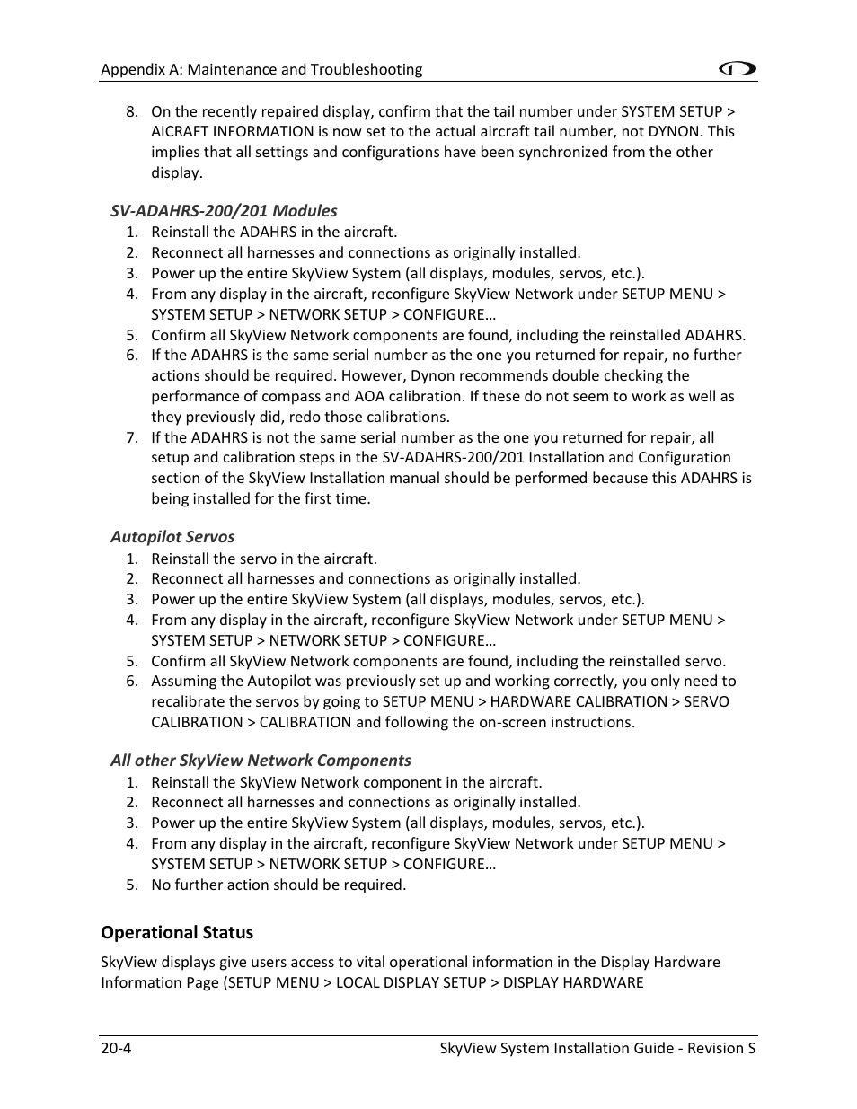 Operational status -4 | Dynon Avionics SkyView System Installation Guide User Manual | Page 342 / 401