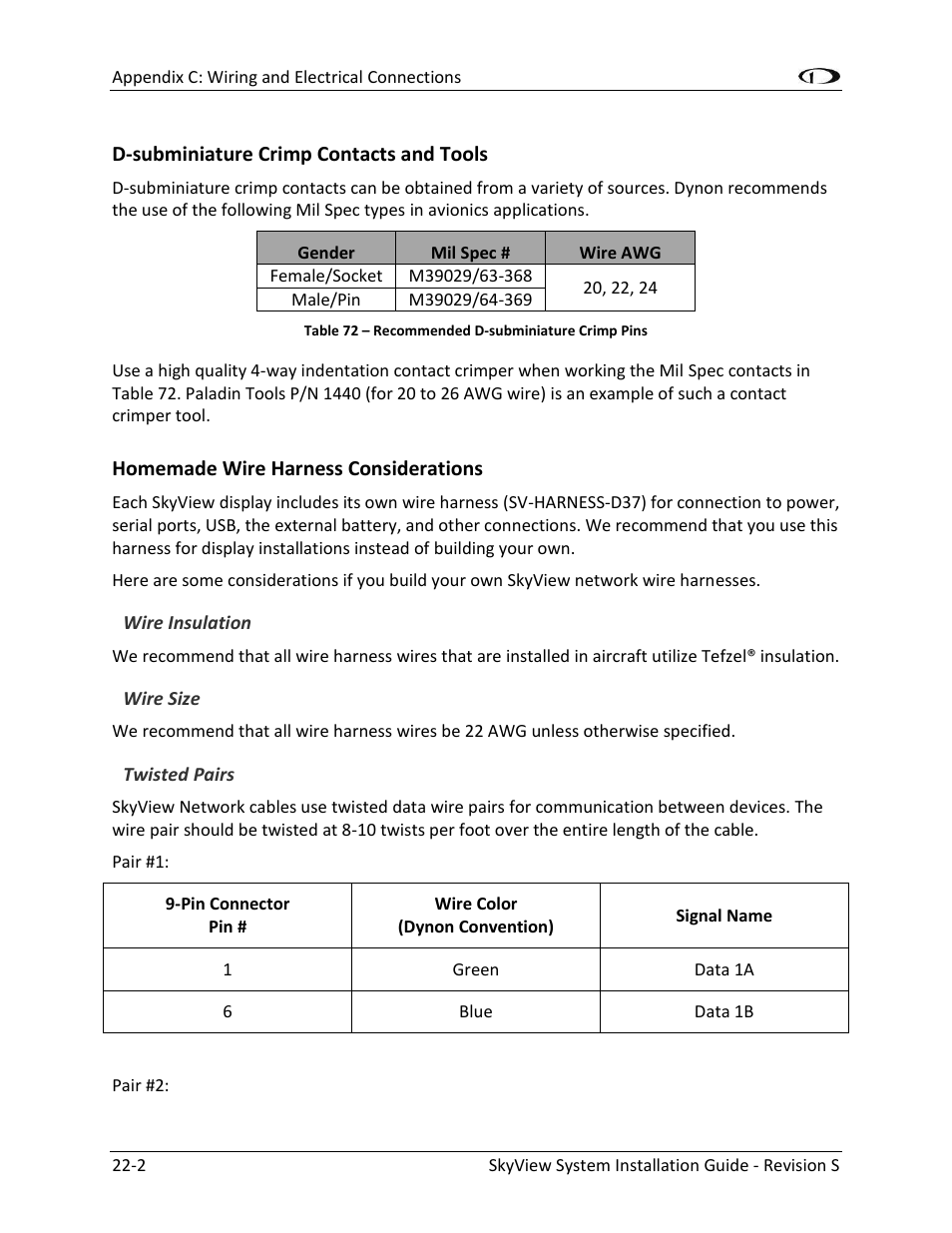 D-subminiature crimp contacts and tools -2, Homemade wire harness considerations -2 | Dynon Avionics SkyView System Installation Guide User Manual | Page 360 / 401