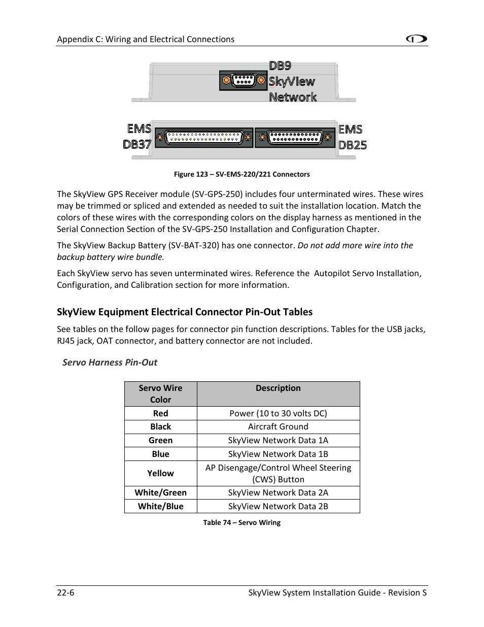Servo harness pin-out -6 | Dynon Avionics SkyView System Installation Guide User Manual | Page 364 / 401