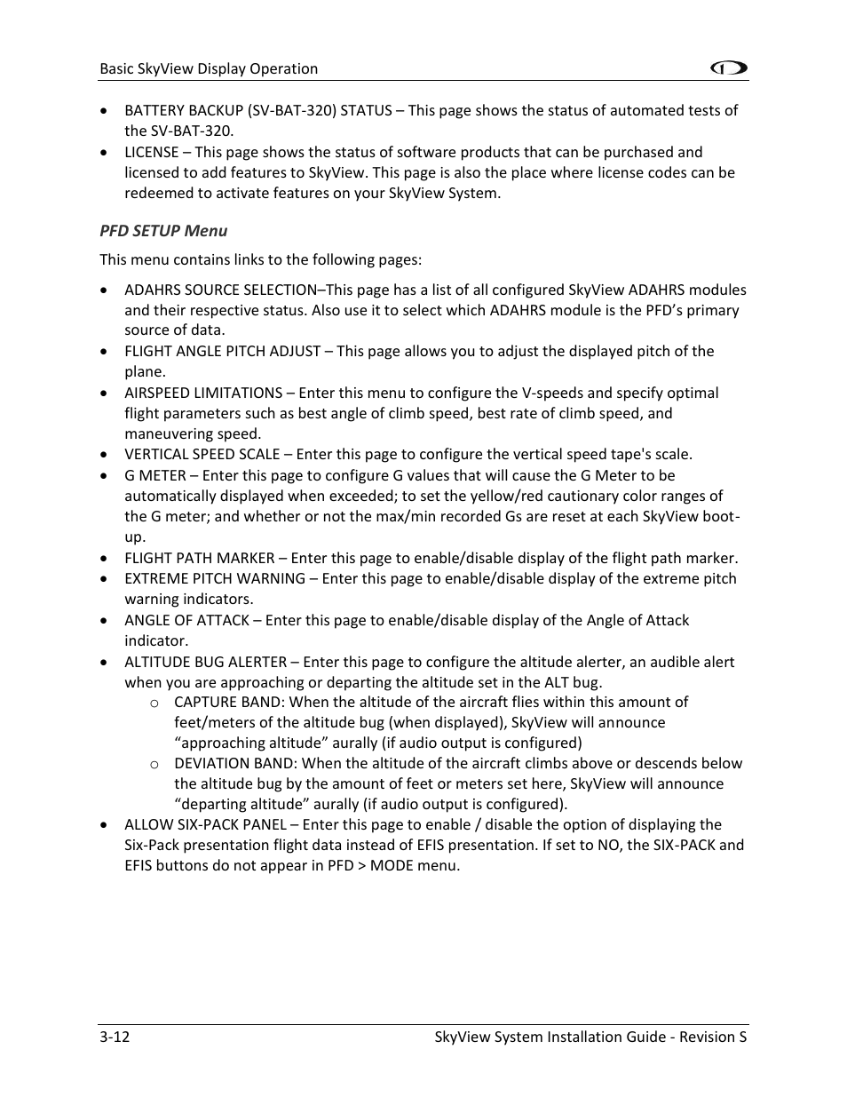 Pfd setup menu -12 | Dynon Avionics SkyView System Installation Guide User Manual | Page 56 / 401