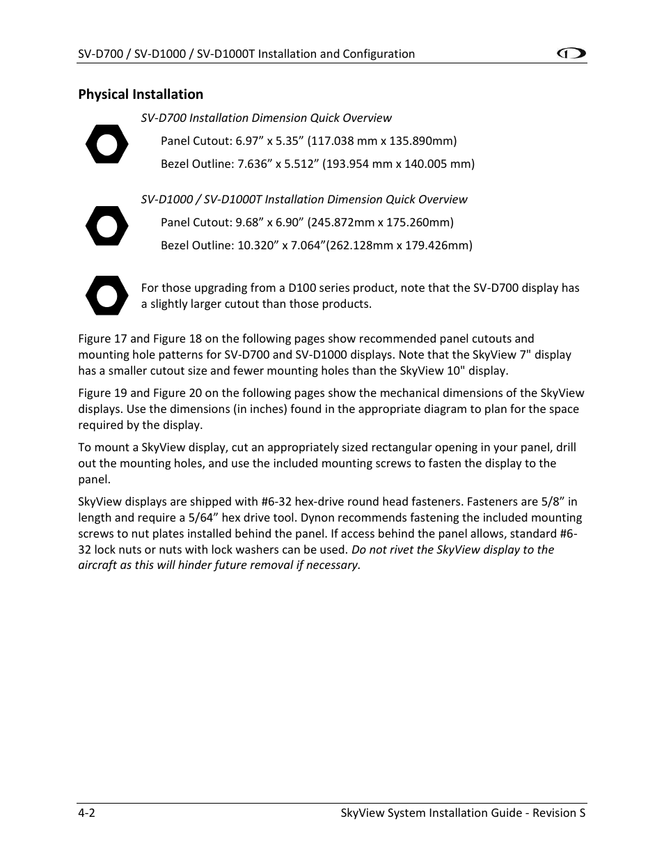 Physical installation -2 | Dynon Avionics SkyView System Installation Guide User Manual | Page 64 / 401