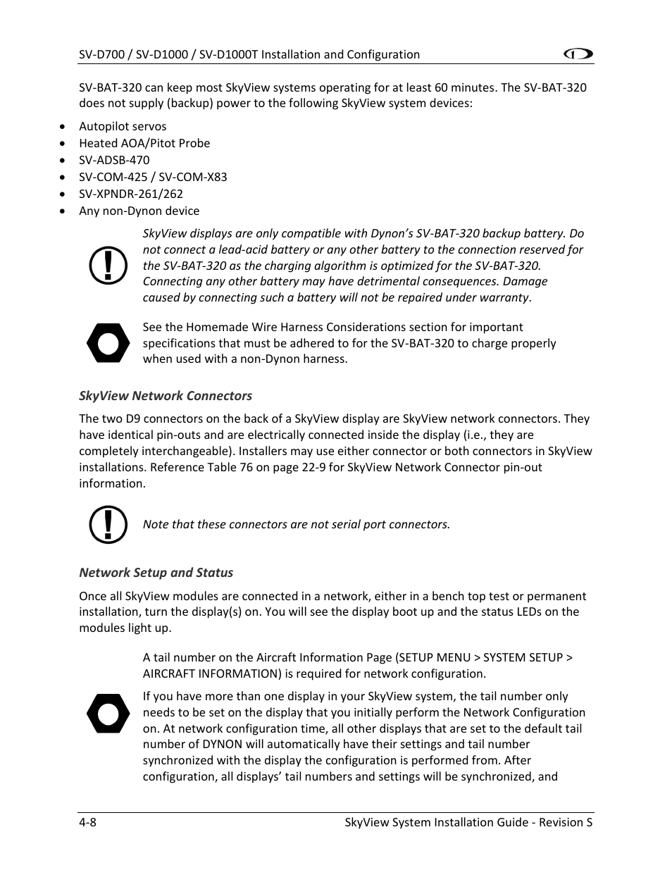 Skyview network connectors -8, Network setup and status -8 | Dynon Avionics SkyView System Installation Guide User Manual | Page 70 / 401