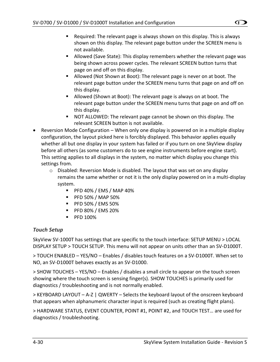 Touch setup -30 | Dynon Avionics SkyView System Installation Guide User Manual | Page 92 / 401