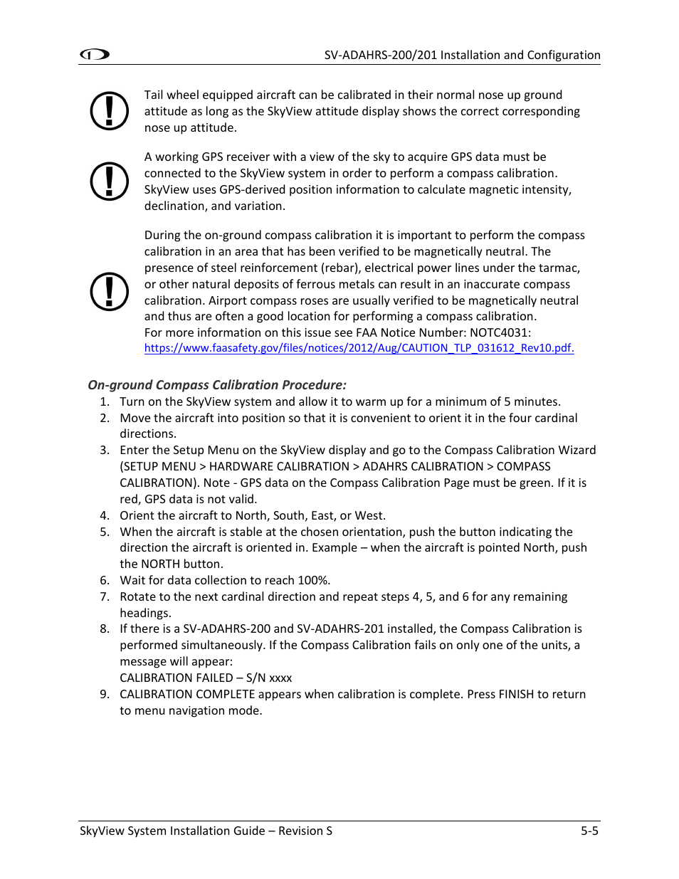 On-ground compass calibration procedure: -5 | Dynon Avionics SkyView System Installation Guide User Manual | Page 97 / 401