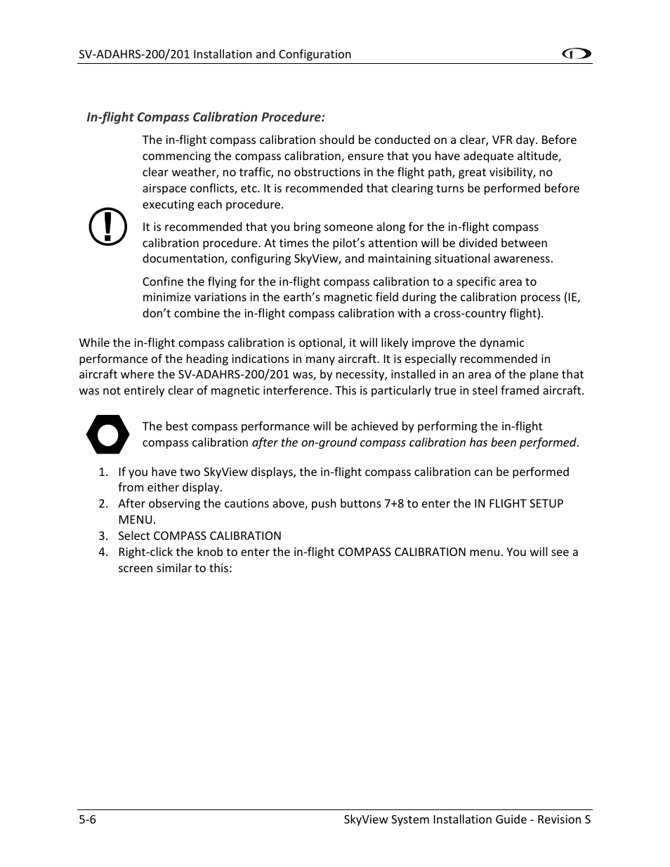 In-flight compass calibration procedure: -6 | Dynon Avionics SkyView System Installation Guide User Manual | Page 98 / 401