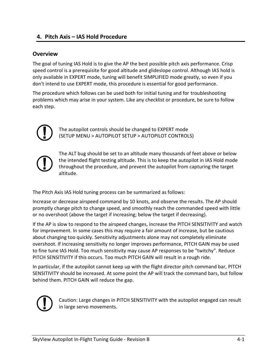 Pitch axis – ias hold procedure, Overview -1 | Dynon Avionics SkyView Autopilot In-Flight Tuning Guide User Manual | Page 13 / 23