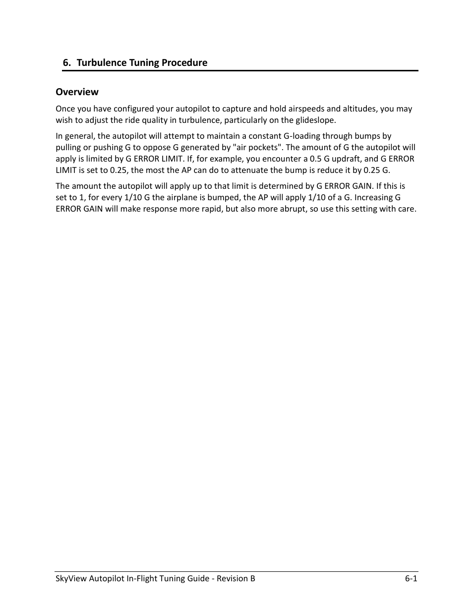 Turbulence tuning procedure, Overview -1 | Dynon Avionics SkyView Autopilot In-Flight Tuning Guide User Manual | Page 19 / 23