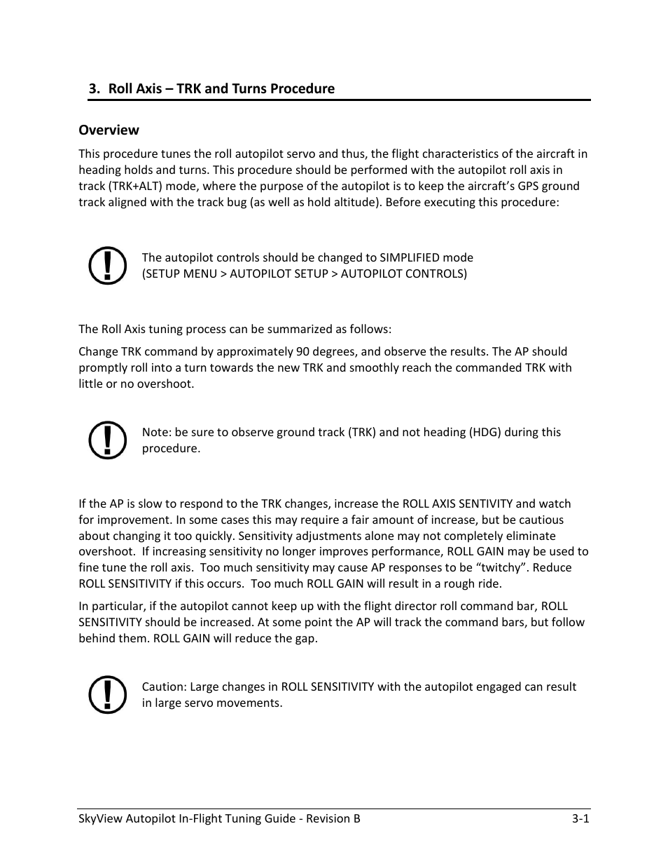 Roll axis – trk and turns procedure, Overview -1 | Dynon Avionics SkyView Autopilot In-Flight Tuning Guide User Manual | Page 9 / 23