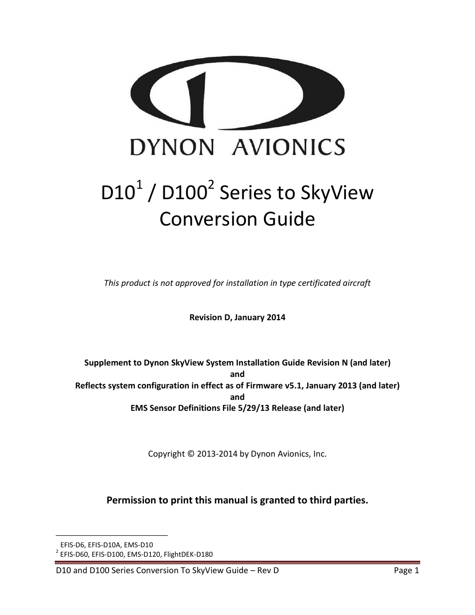 Dynon Avionics D100 Series to SkyView Conversion Guide User Manual | 44 pages