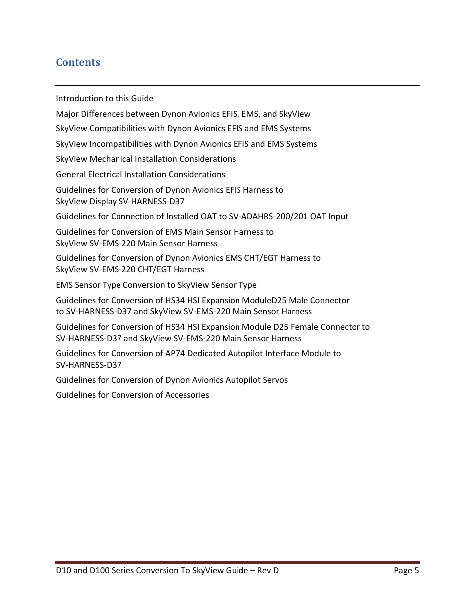 Dynon Avionics D100 Series to SkyView Conversion Guide User Manual | Page 5 / 44