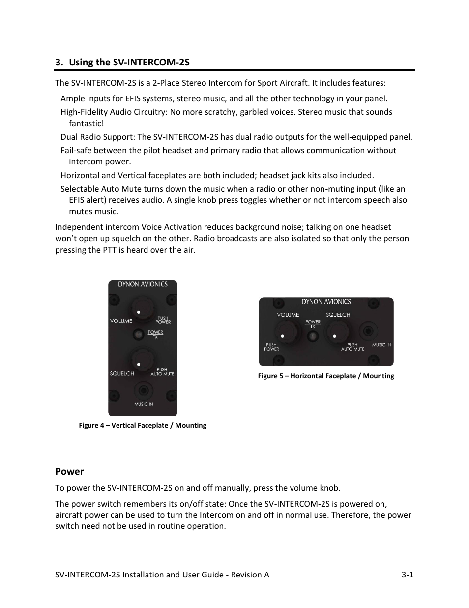 Using the sv-intercom-2s, Power -1 | Dynon Avionics SV-INTERCOM-2S User Manual | Page 19 / 23