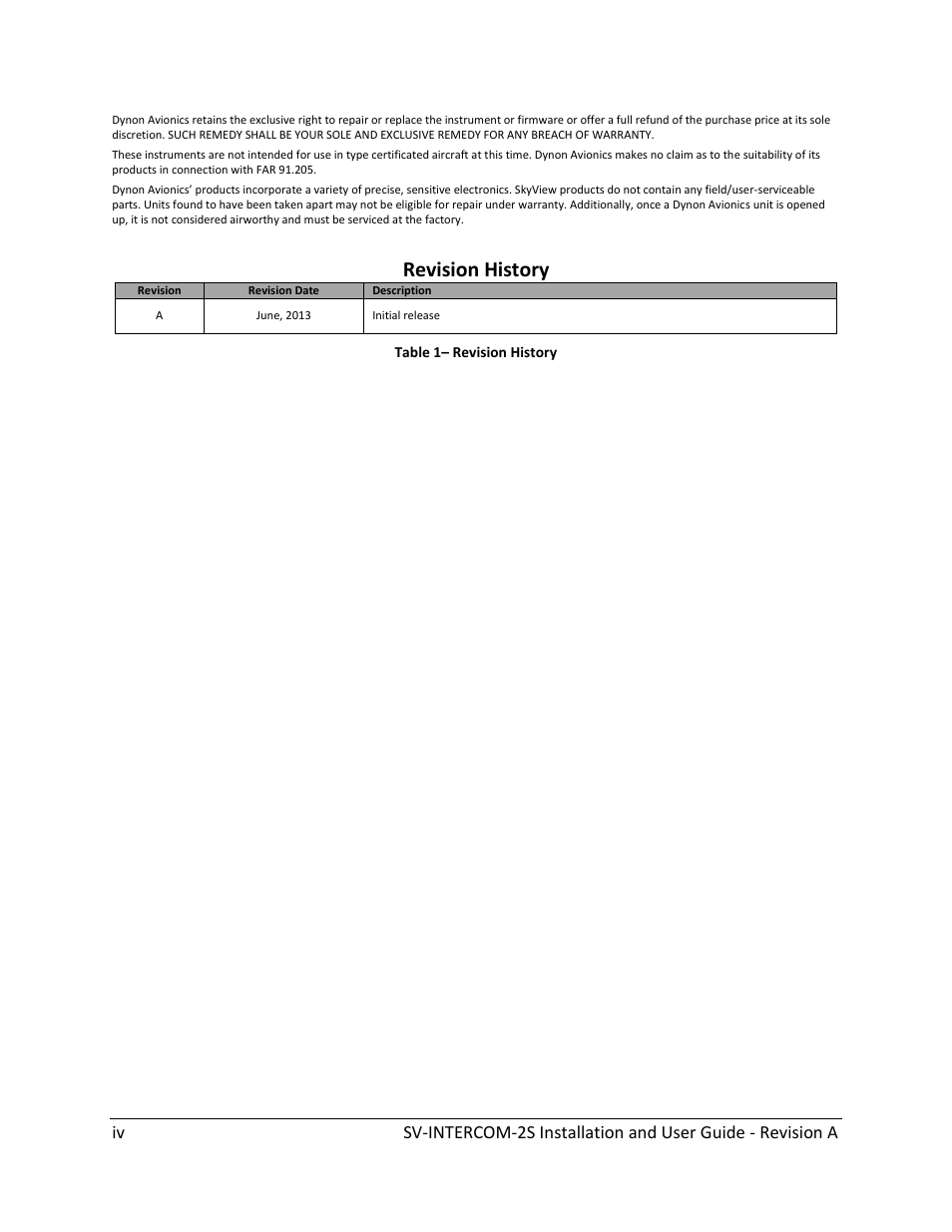 Revision history | Dynon Avionics SV-INTERCOM-2S User Manual | Page 4 / 23