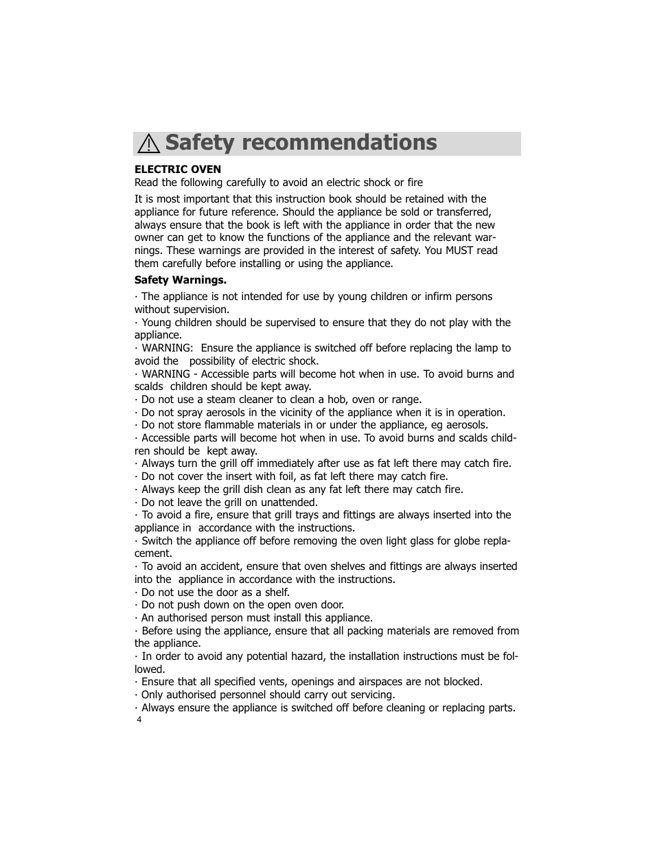 Safety recommendations | Blanco BOSE45X User Manual | Page 4 / 19