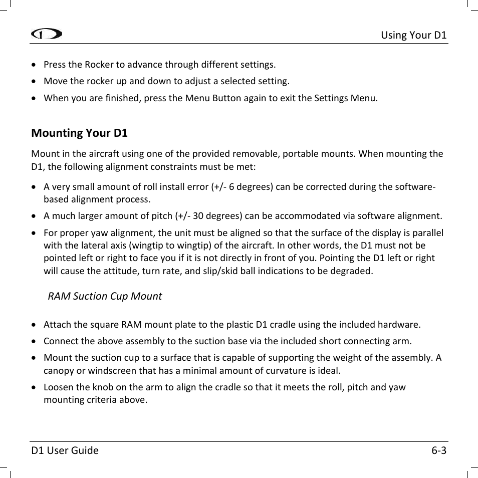 Mounting your d1 | Dynon Avionics D1 User Manual | Page 27 / 48