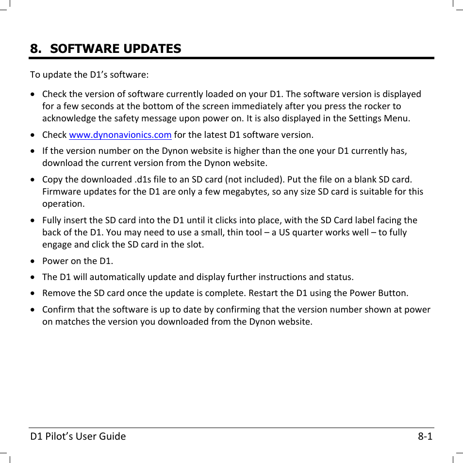 Software updates | Dynon Avionics D1 User Manual | Page 35 / 48