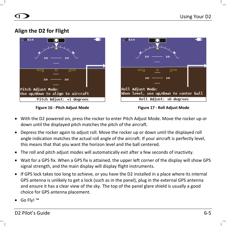 Align the d2 for flight | Dynon Avionics D2 Pilots User Guide User Manual | Page 29 / 50