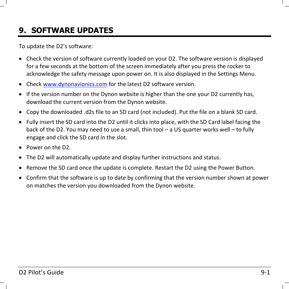 Software updates | Dynon Avionics D2 Pilots User Guide User Manual | Page 37 / 50