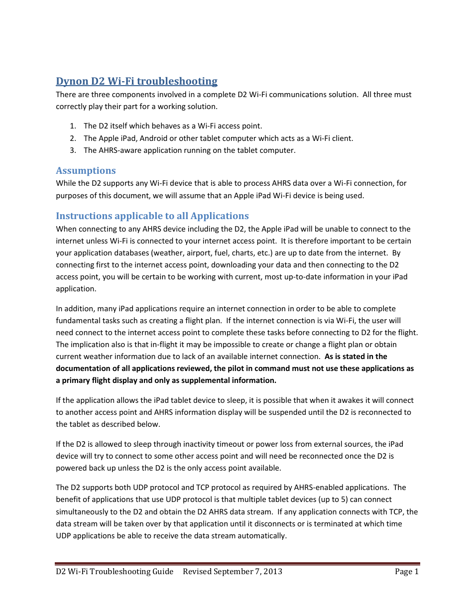 Dynon Avionics D2 Wi-Fi Troubleshooting Guide User Manual | 8 pages