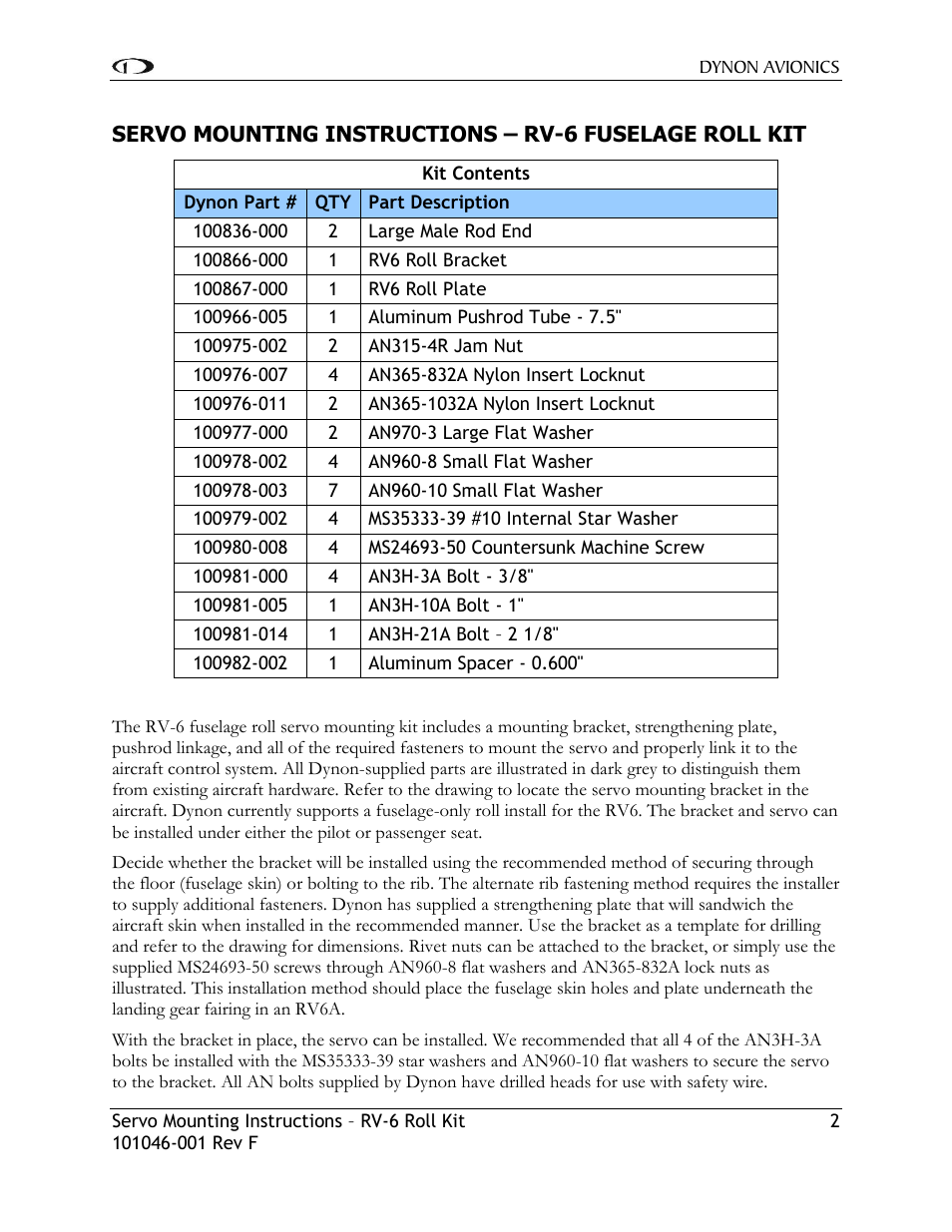 Dynon Avionics RV-6 Roll Kit User Manual | Page 3 / 10