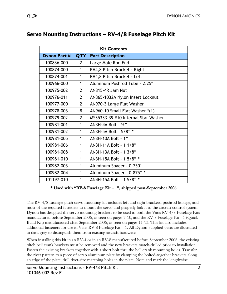 Dynon Avionics RV-4/8 Pitch Kit User Manual | Page 3 / 15