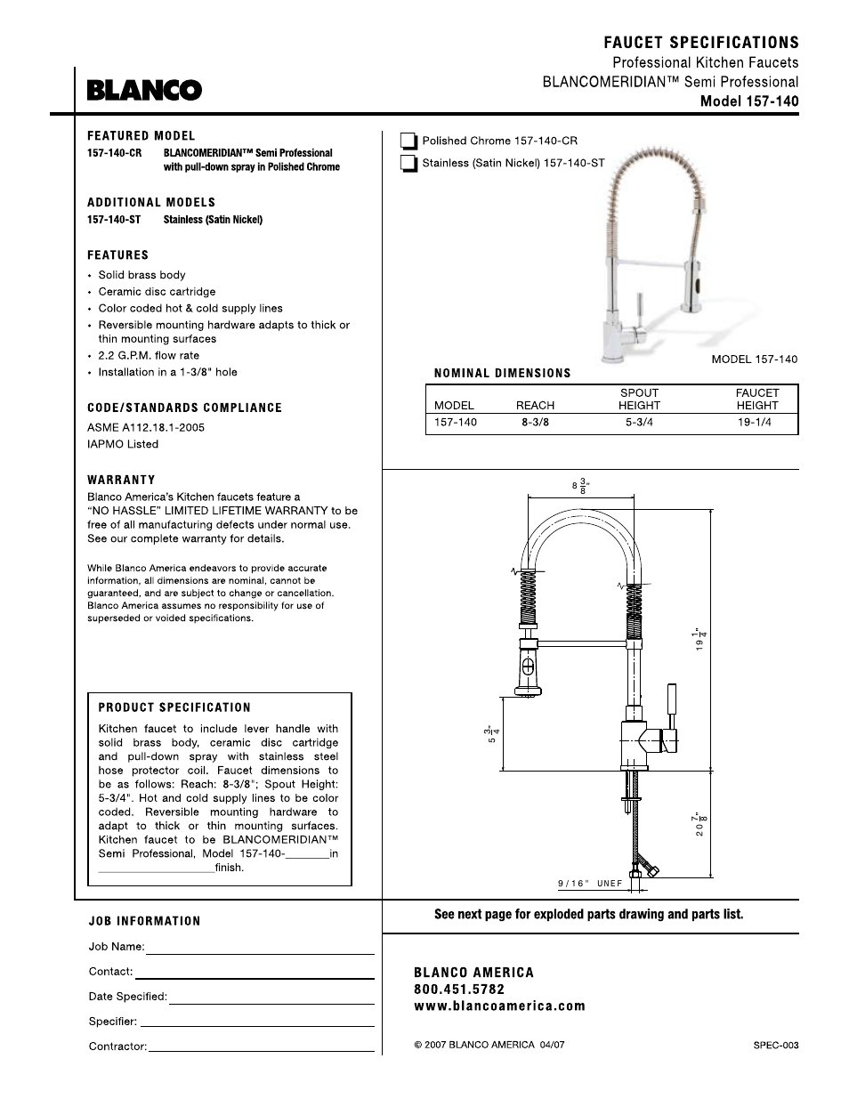 Blanco 157-140 User Manual | 2 pages