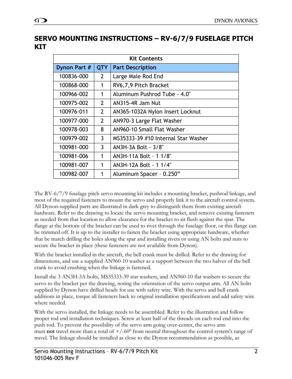 Dynon Avionics RV-6/7/9 Pitch User Manual | Page 3 / 10