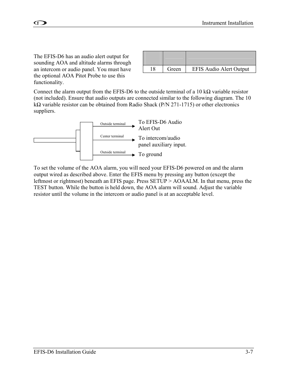 Audio alert output, Audio alert output -7 | Dynon Avionics EFIS-D6 Installation Guide User Manual | Page 19 / 50