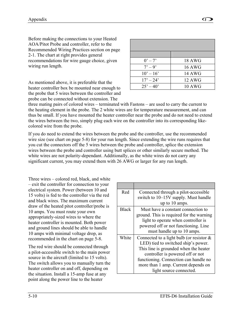 Heater controller wiring, Probe to controller wiring, Controller power wiring | Dynon Avionics EFIS-D6 Installation Guide User Manual | Page 40 / 50