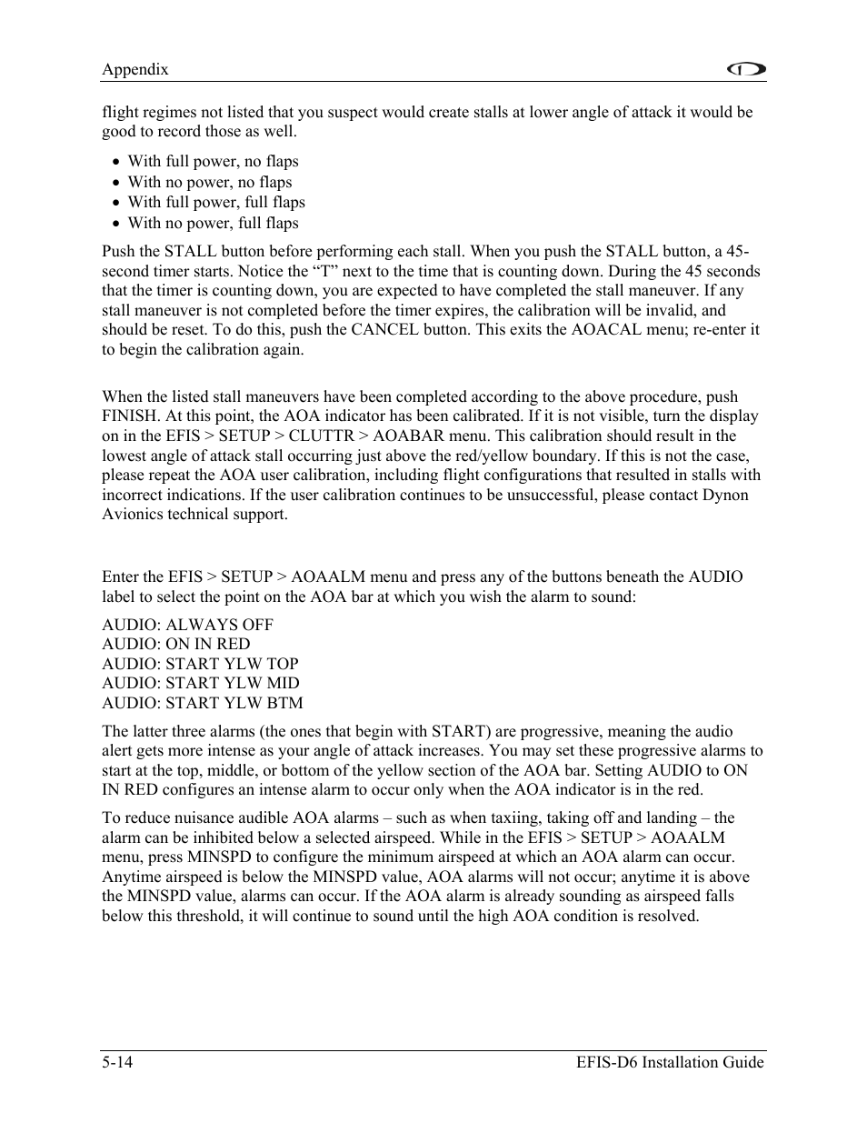 Alarm setup | Dynon Avionics EFIS-D6 Installation Guide User Manual | Page 44 / 50