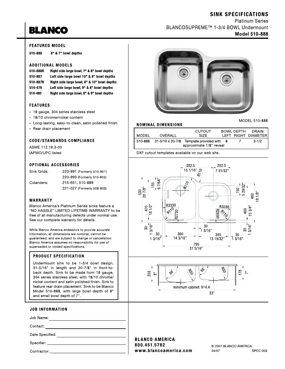 Blanco 510-888 User Manual | 1 page