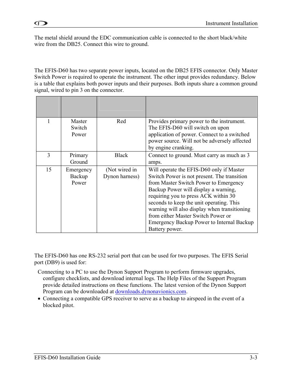 Power inputs, Efis serial harness, Power inputs -3 | Efis serial harness -3 | Dynon Avionics EFIS-D60 Installation Guide User Manual | Page 15 / 45