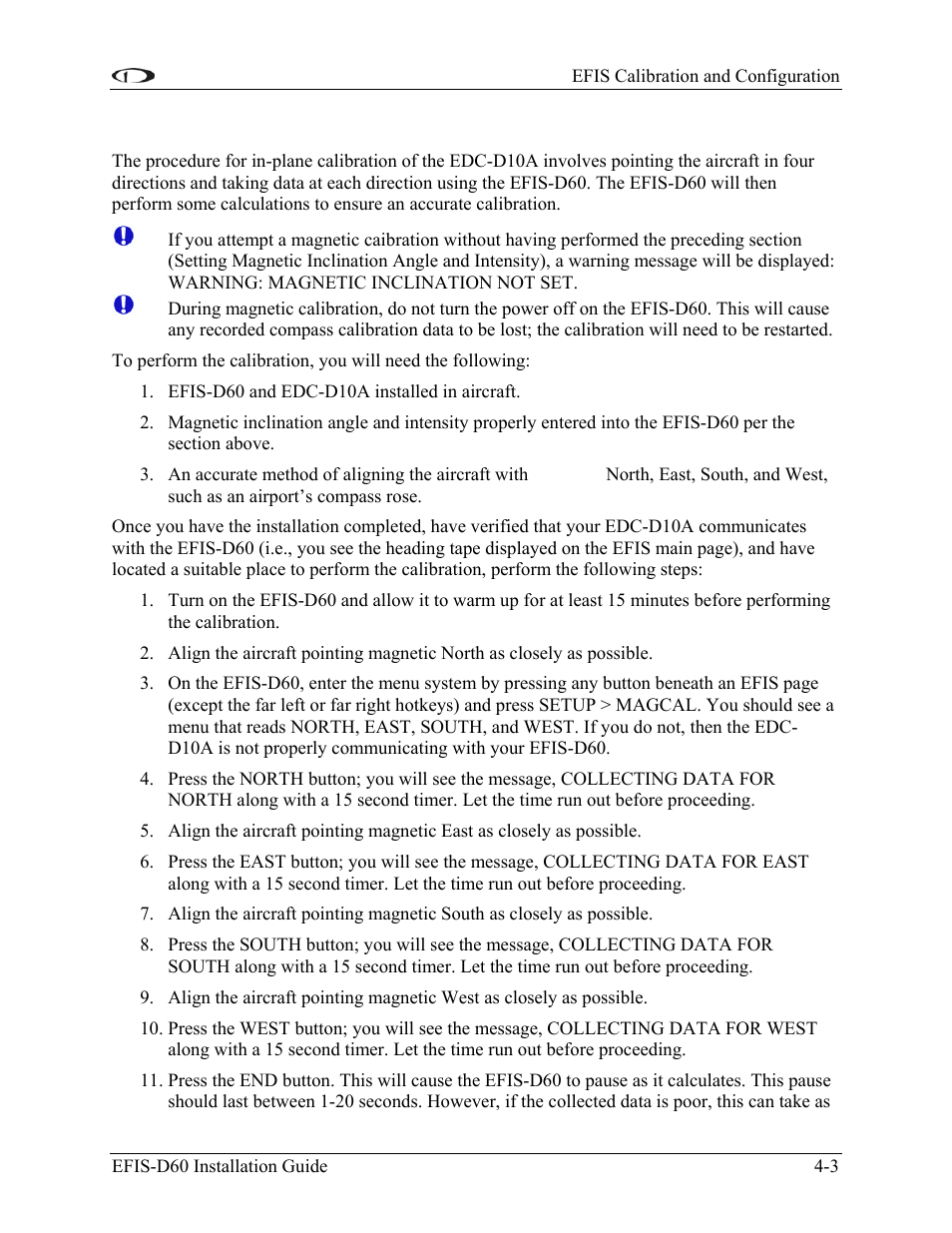 Edc-d10a heading calibration (on ground only) | Dynon Avionics EFIS-D60 Installation Guide User Manual | Page 25 / 45