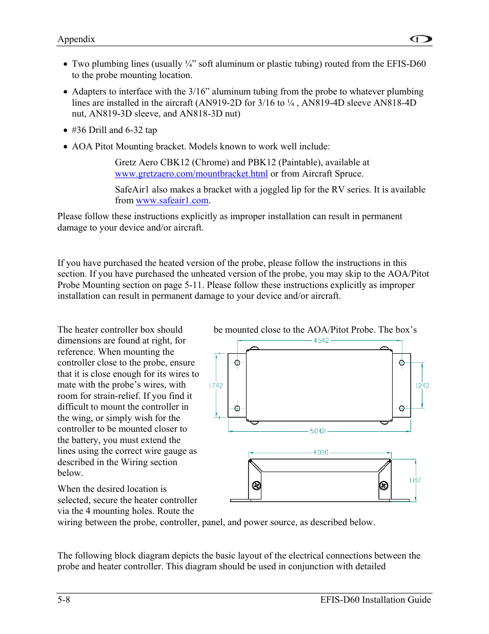 Heater controller wiring and mounting, Heater controller mounting, Heated aoa/pitot wiring system overview | Dynon Avionics EFIS-D60 Installation Guide User Manual | Page 34 / 45