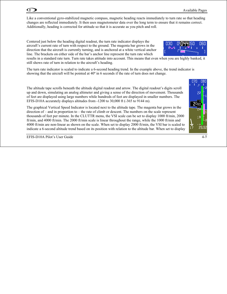 Turn rate indicator, Altitude tape, digital readout, and vsi | Dynon Avionics EFIS-D10A Pilots Users Guide User Manual | Page 27 / 90