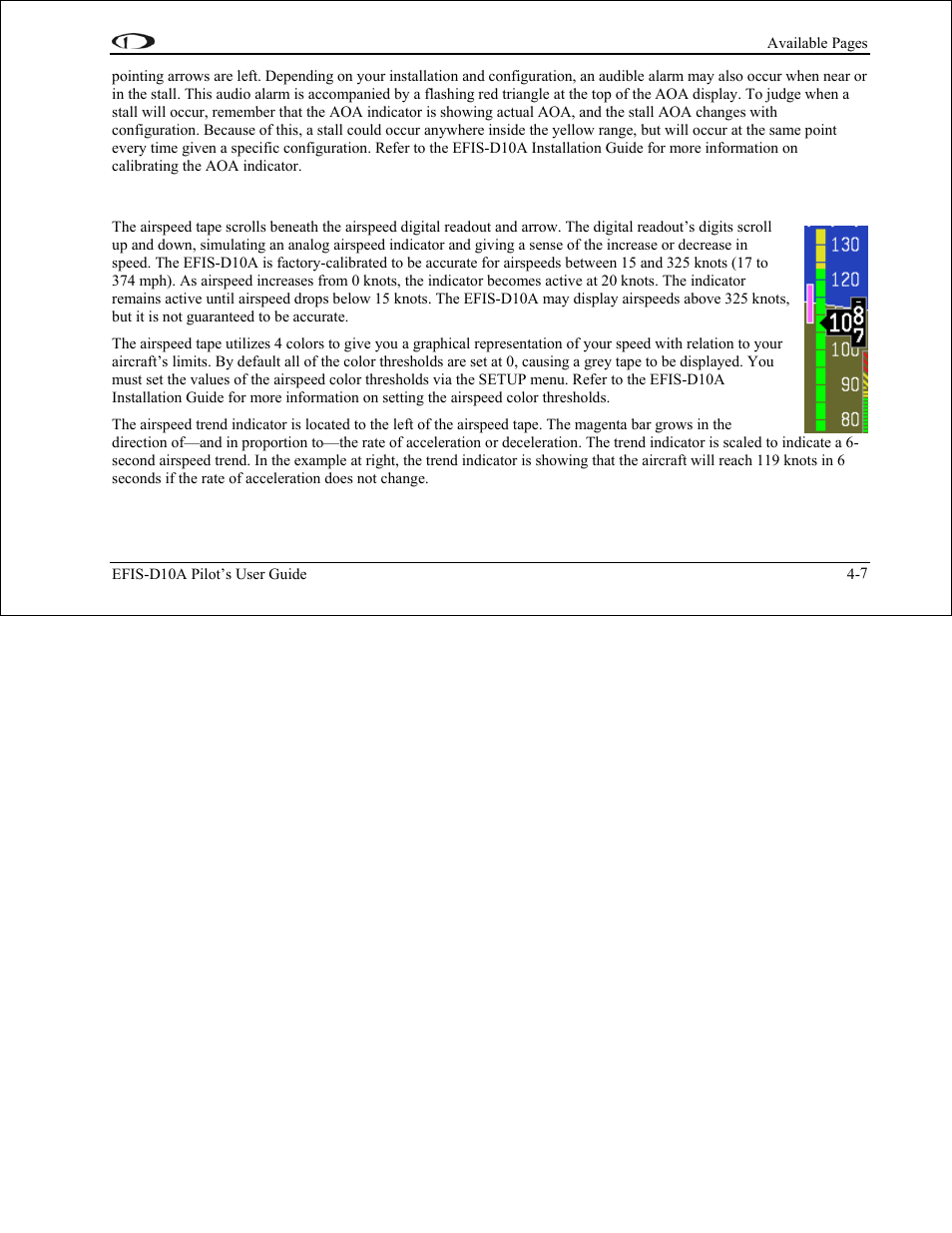 Airspeed tape, digital readout, and trend | Dynon Avionics EFIS-D10A Pilots Users Guide User Manual | Page 29 / 90