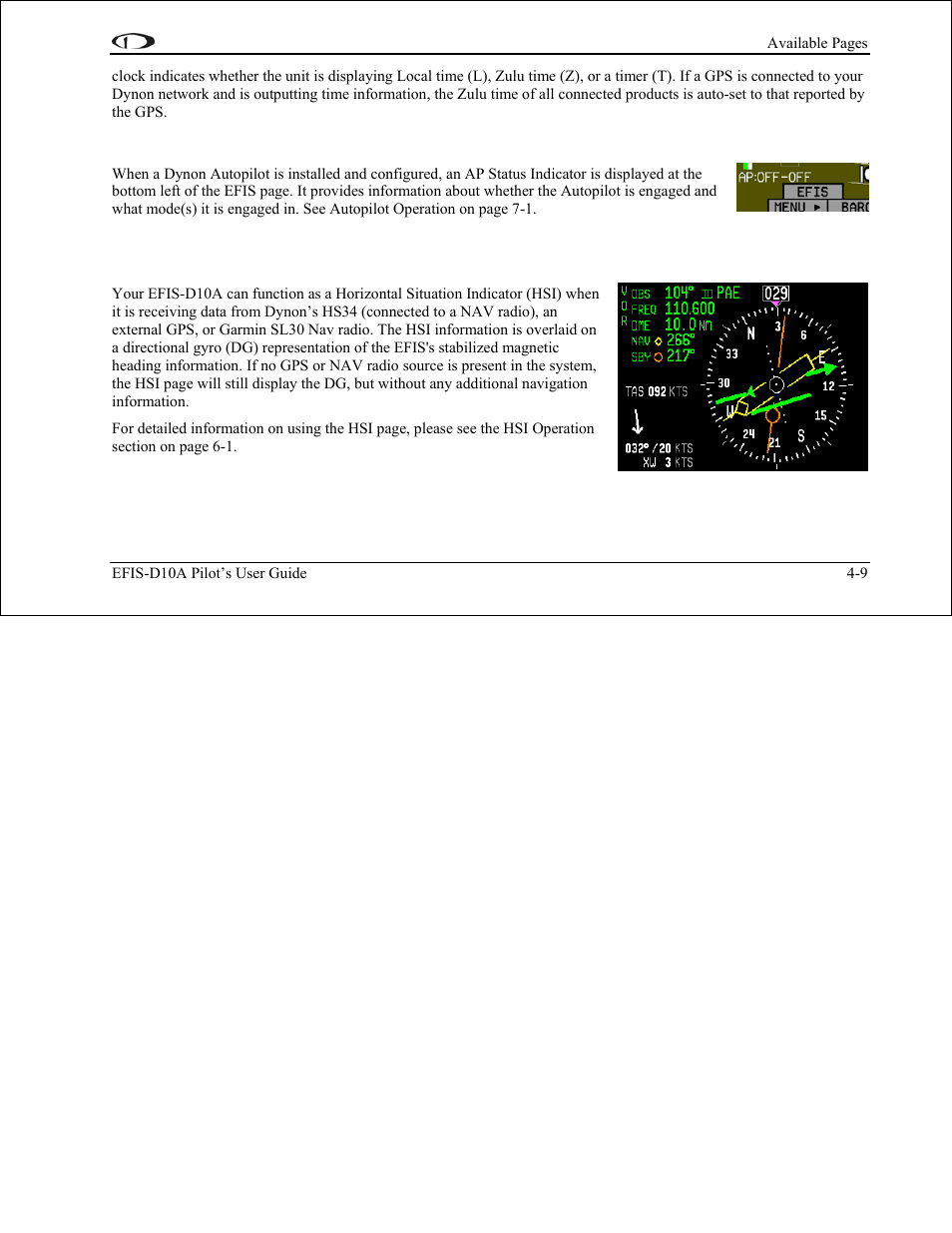 Autopilot status indicator | Dynon Avionics EFIS-D10A Pilots Users Guide User Manual | Page 31 / 90