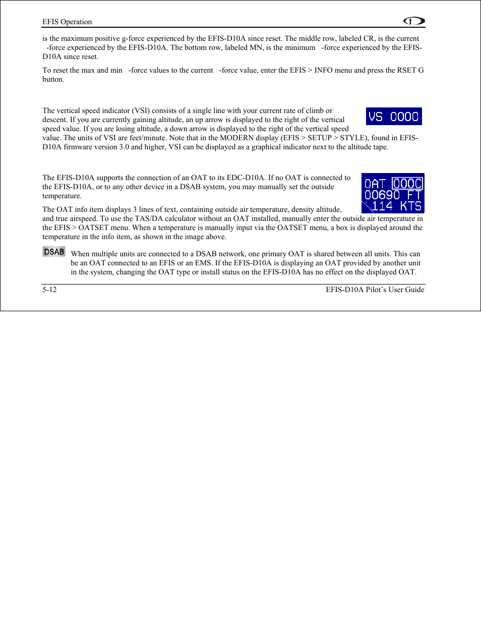 Vsi (rate of climb), Oat (outside air temperature) | Dynon Avionics EFIS-D10A Pilots Users Guide User Manual | Page 45 / 90