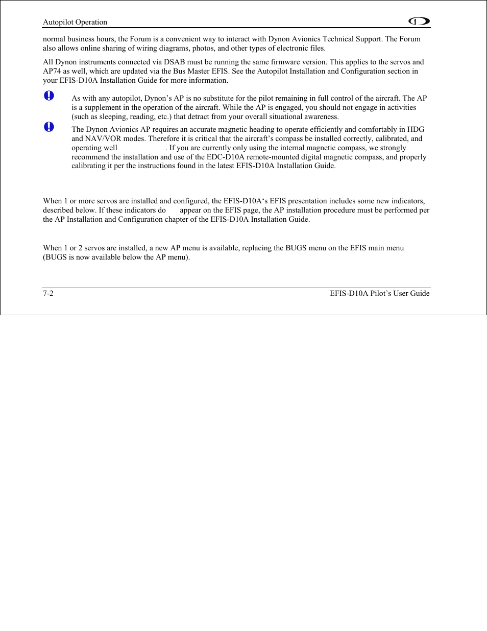 Efis ap indicators, Ap menu and status indicator (lower left corner), Efis ap indicators -2 | Dynon Avionics EFIS-D10A Pilots Users Guide User Manual | Page 62 / 90