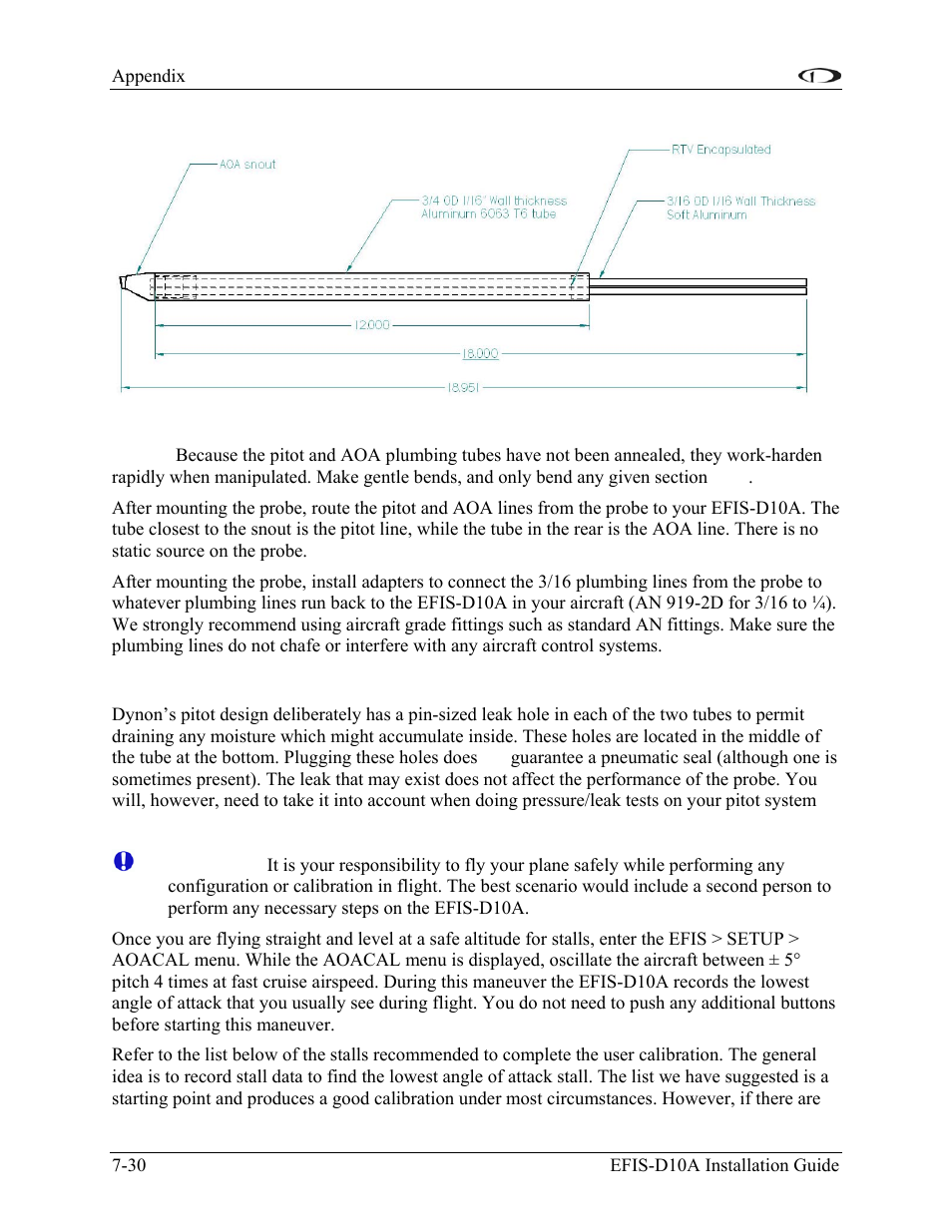 Boom mount, Plumbing, Pressure check | Calibration | Dynon Avionics EFIS-D10A Installation Guide User Manual | Page 102 / 108