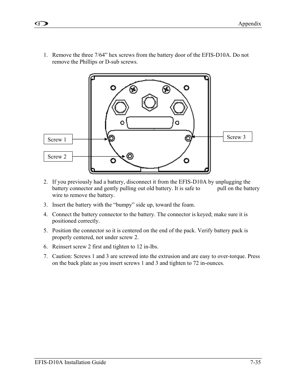 Appendix f: replacing the efis-d10a battery pack | Dynon Avionics EFIS-D10A Installation Guide User Manual | Page 107 / 108