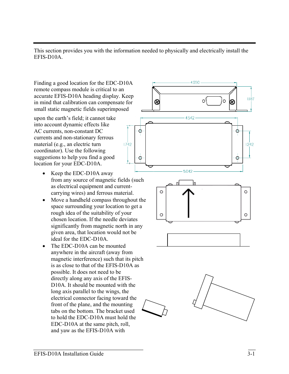 Instrument installation, Selecting a remote compass module location, Selecting a remote compass module location -1 | Dynon Avionics EFIS-D10A Installation Guide User Manual | Page 13 / 108