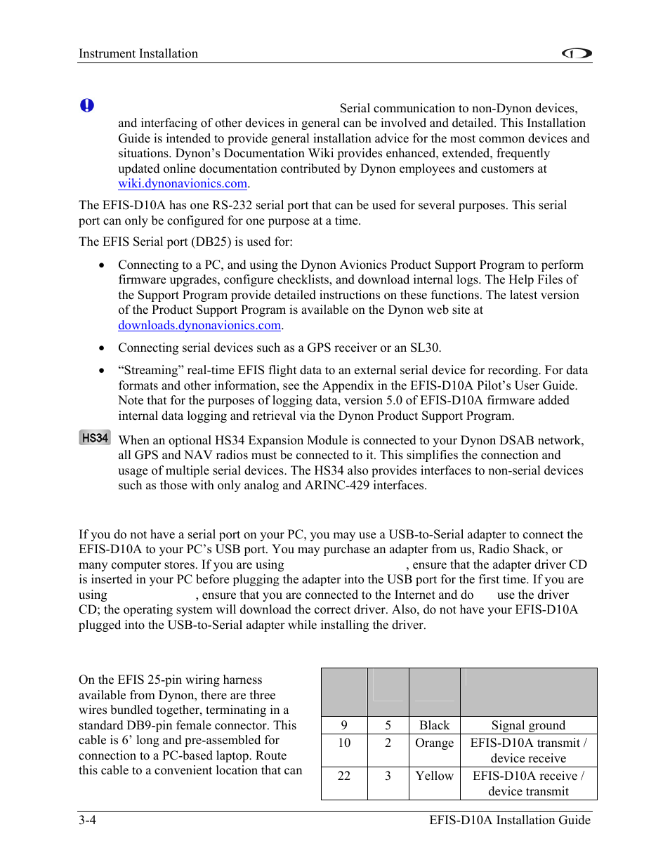 Serial communication cable, Pc usb connection, Efis serial harness | Serial communication cable -4 | Dynon Avionics EFIS-D10A Installation Guide User Manual | Page 16 / 108