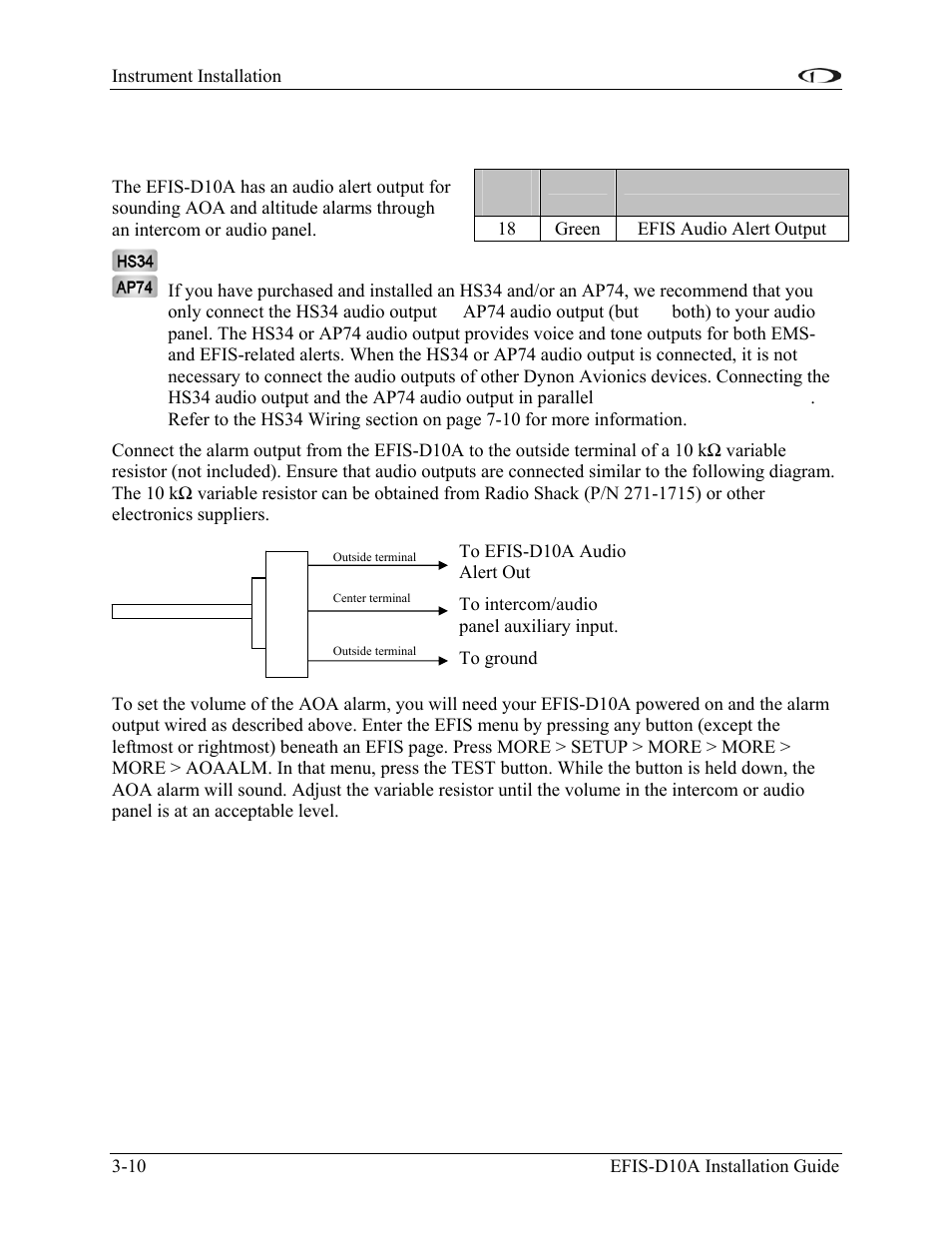 Audio alert output, Audio alert output -10 | Dynon Avionics EFIS-D10A Installation Guide User Manual | Page 22 / 108