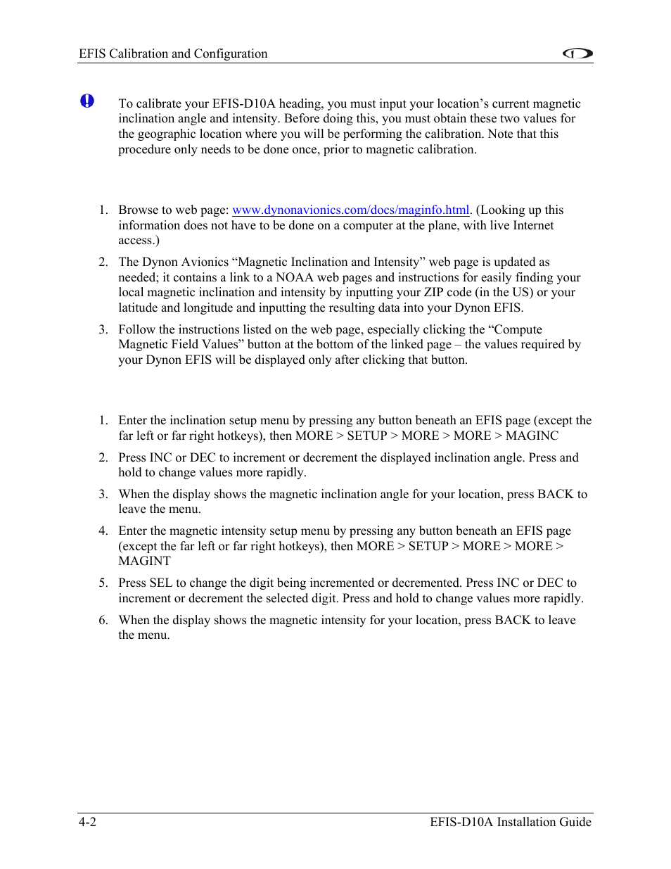 Obtaining magnetic inclination and intensity | Dynon Avionics EFIS-D10A Installation Guide User Manual | Page 28 / 108
