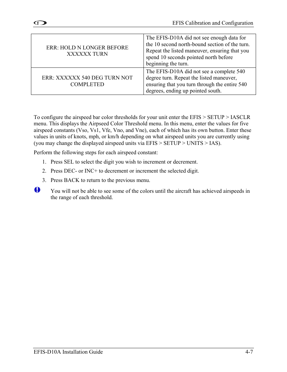 Configure airspeed color thresholds, Configure airspeed color thresholds -7 | Dynon Avionics EFIS-D10A Installation Guide User Manual | Page 33 / 108