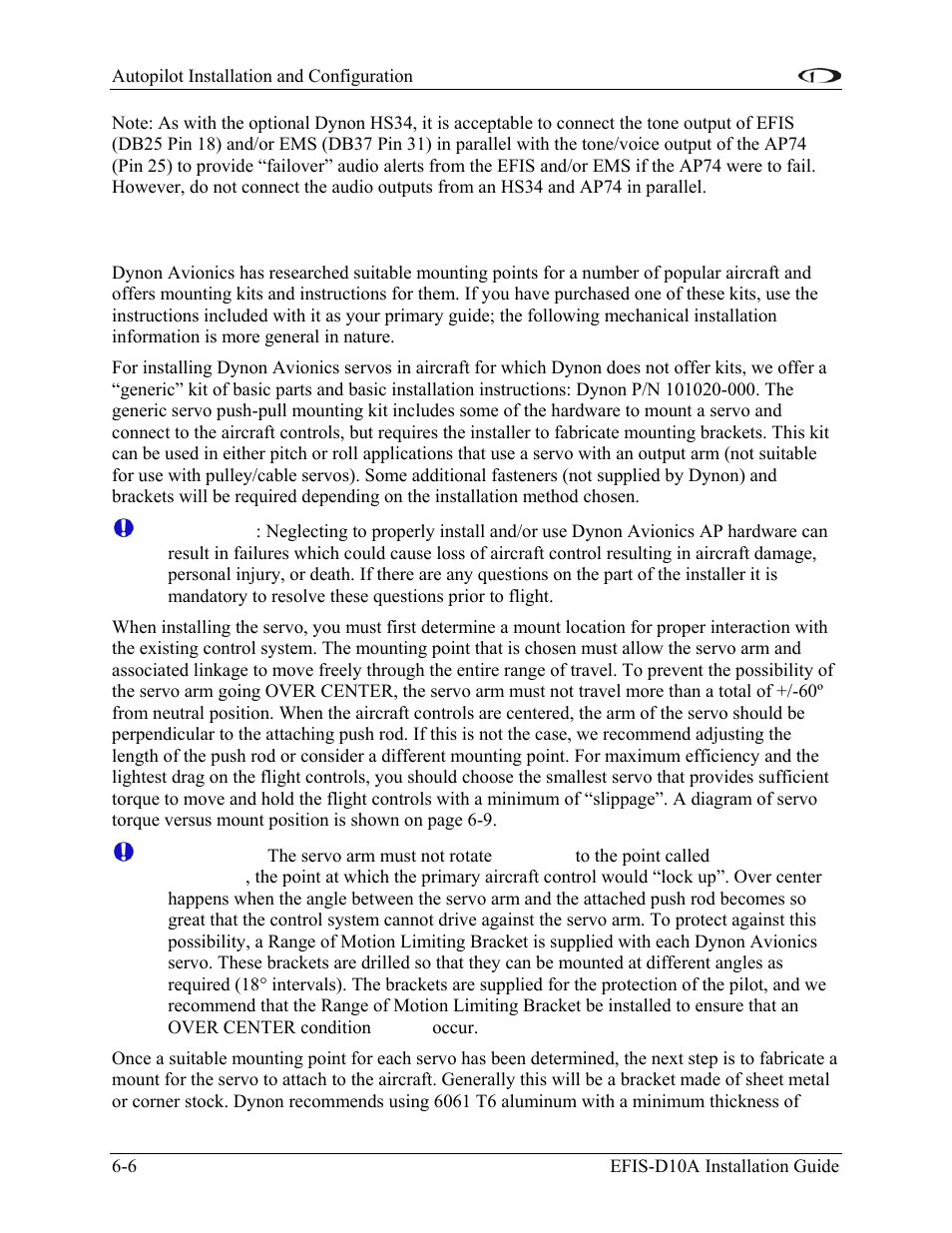 Servo mechanical installation, Servo mechanical installation -6 | Dynon Avionics EFIS-D10A Installation Guide User Manual | Page 46 / 108