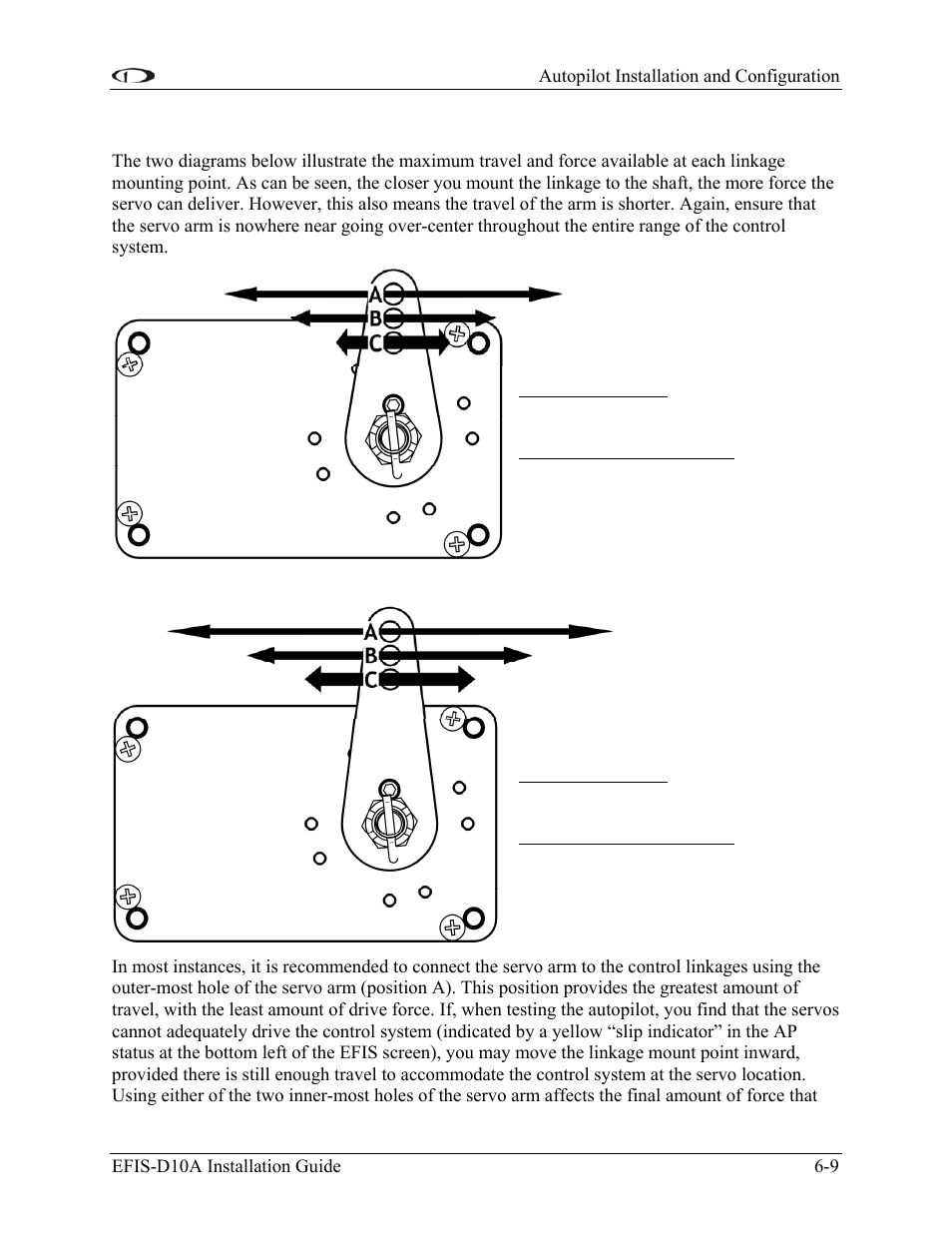 Linkage mount position force and travel | Dynon Avionics EFIS-D10A Installation Guide User Manual | Page 49 / 108