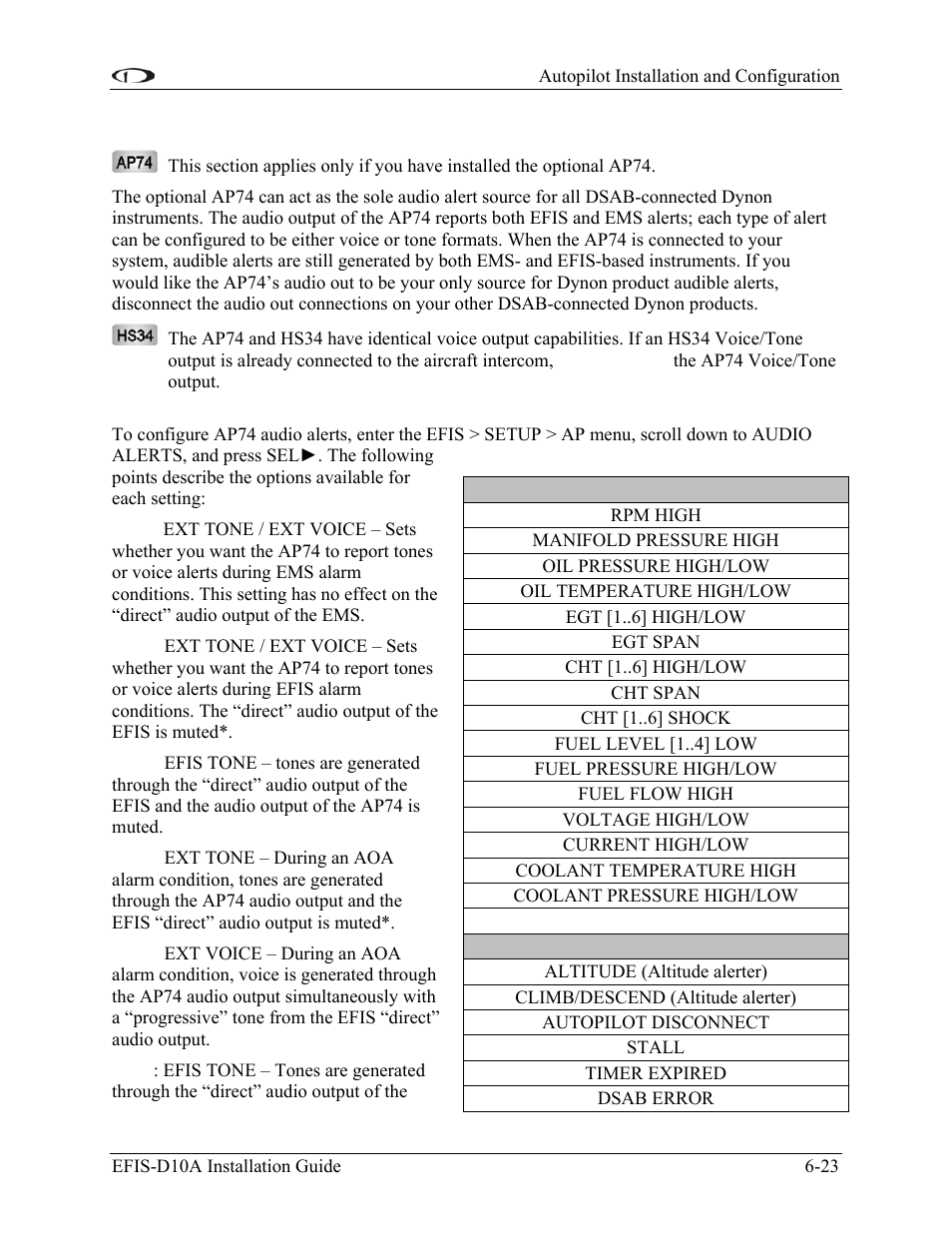 Step 6 - audio alerts configuration | Dynon Avionics EFIS-D10A Installation Guide User Manual | Page 63 / 108